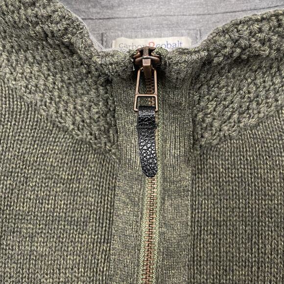 Carbon 2 Cobalt 1/4 Zip Sweater Mens Large Olive Rib Knit Textured Preppy Casual - Picture 5 of 11